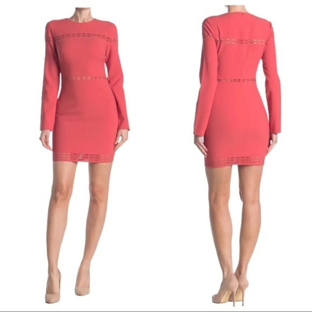 Likely Solace Coral Long Sleeve Fitted Cut Out Mini Dress Size 12